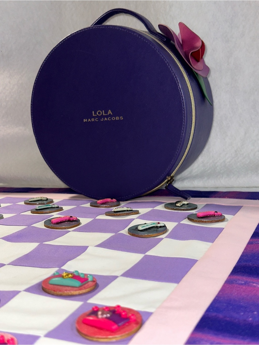 Handmade Lavender & Purple Quilted Checkerboard set with a Special Container. - Picture 2 of 9